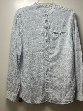Renuar Light Blue Textured Band Collar Shirt
